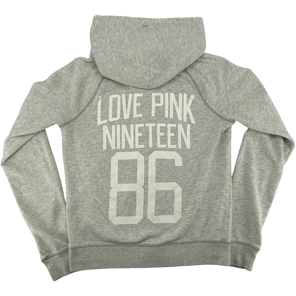 VTG y2k Women's Grey Victoria's Secret PINK 1986 Full Zip Hoodie Sweatshirt Sz M